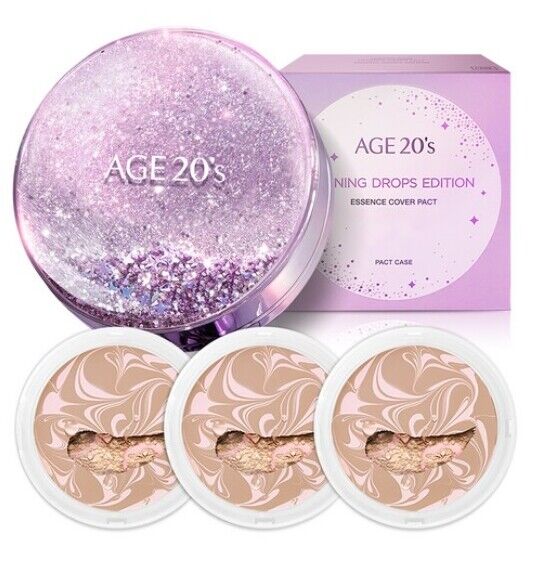 AGE 20'S ESSENCE COVER PACT SHINING DROPS EDITION 1 CASE + 3 REFILLS PINK LATTE NO.23