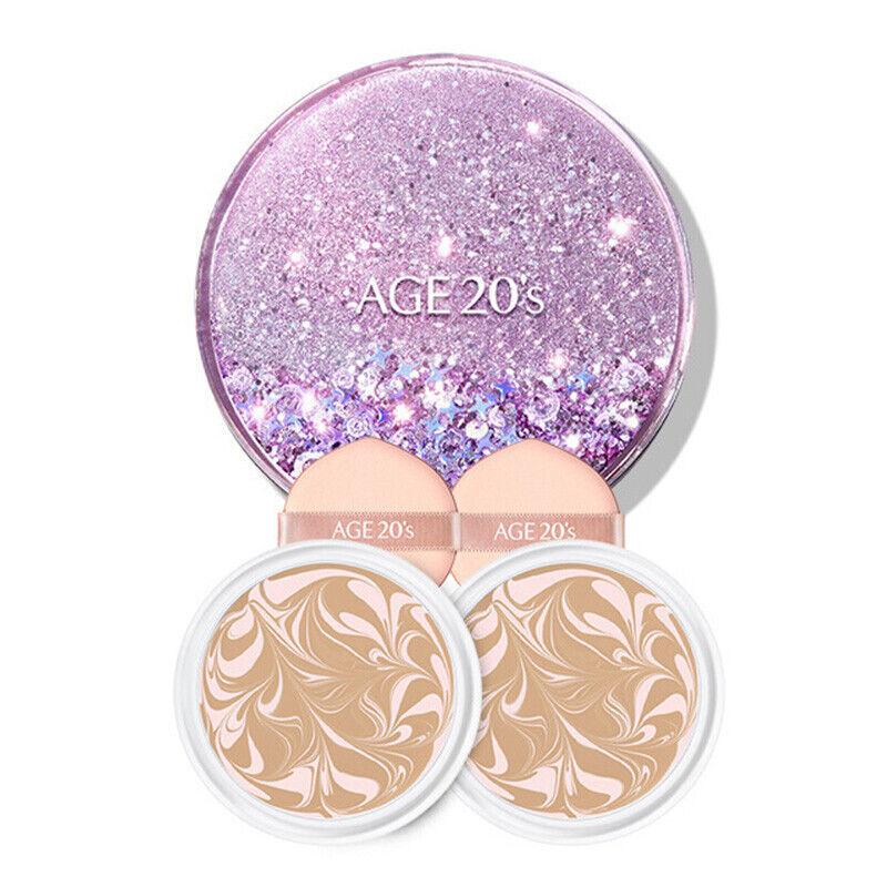 AGE 20'S ESSENCE COVER PACT SHINING DROPS EDITION 1 CASE + 3 REFILLS PINK LATTE NO.23