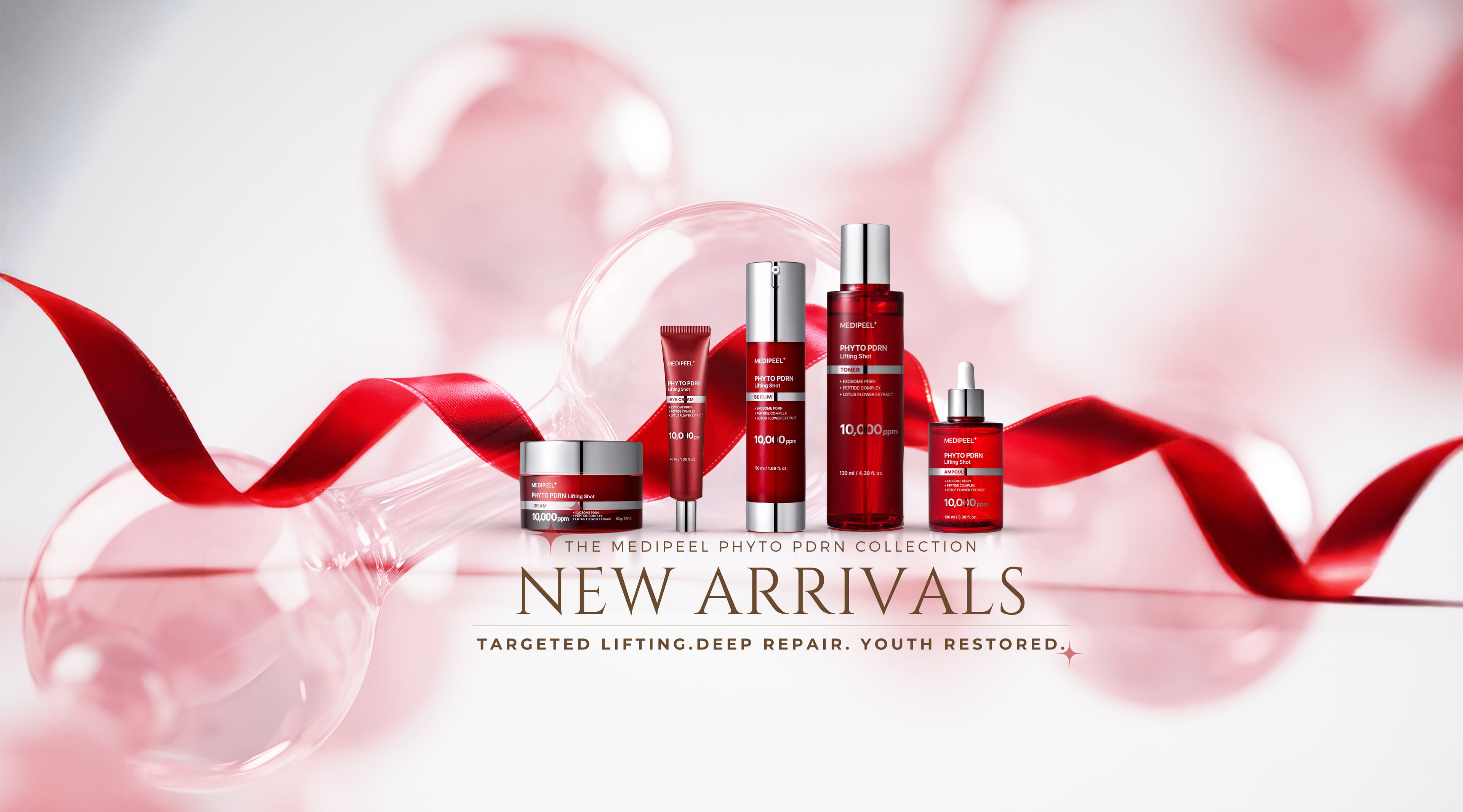 New arrivals at DINIQUE: MEDIPEEL PHYTO PDRN skincare collection featuring PDRN, peptides, and lotus extract for lifting and repair.